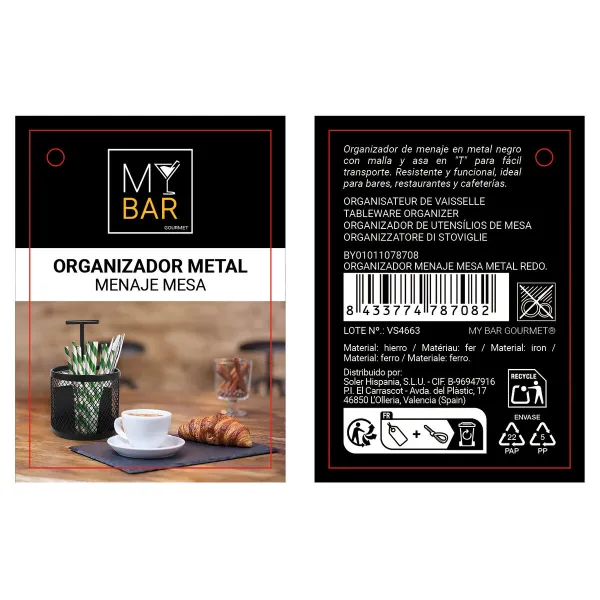 Универсальный органайзер My Bar Чёрный Металл 14 x 22,5 cm (8 штук)
