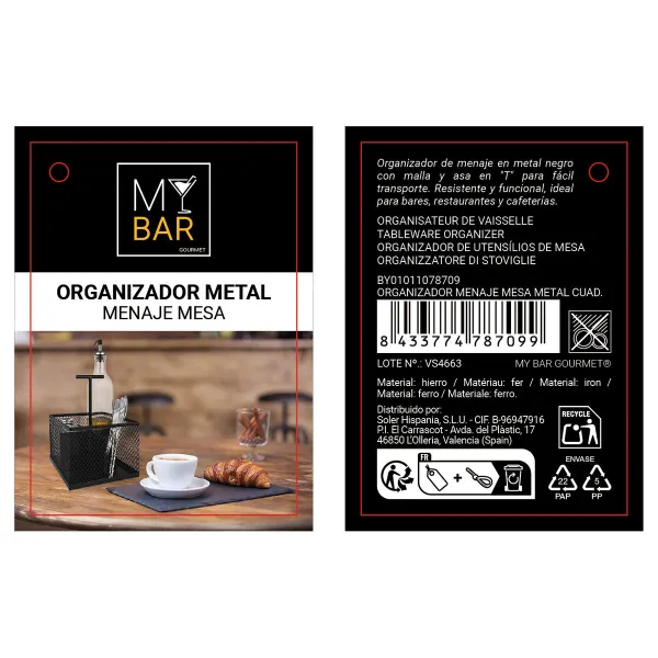 Monikäyttöinen järjestelijä My Bar Musta Metalli 16 x 16 x 21,5 cm (8 osaa)