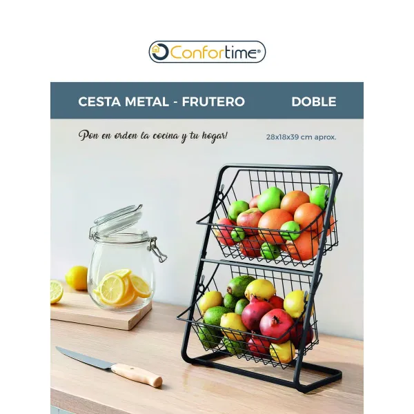 Fruit Bowl Confortime Black Metal 28 x 18 x 39 cm (6 Units)