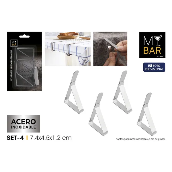 Tablecloth Clip My Bar Silver 7,4 x 4,5 x 1,2 cm 4 Pieces (24 Units)