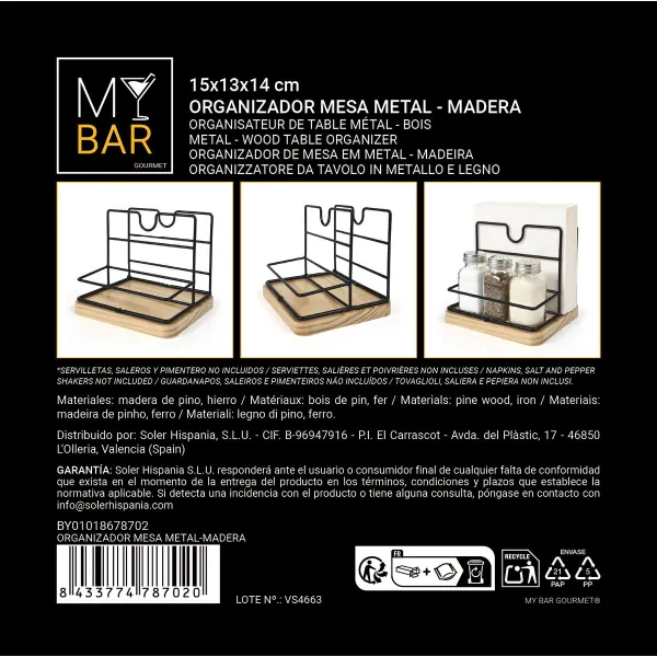 Universalus dėklas My Bar Ruda Juoda Medžio Metalinis 15 x 13 x 14 cm (12 vnt.)