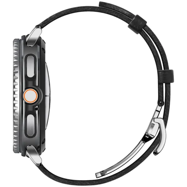 Spigen Enzo - Genuine Leather Strap for Samsung Galaxy Watch 8 / 8 Classic 40 / 44 / 46 mm (Black)