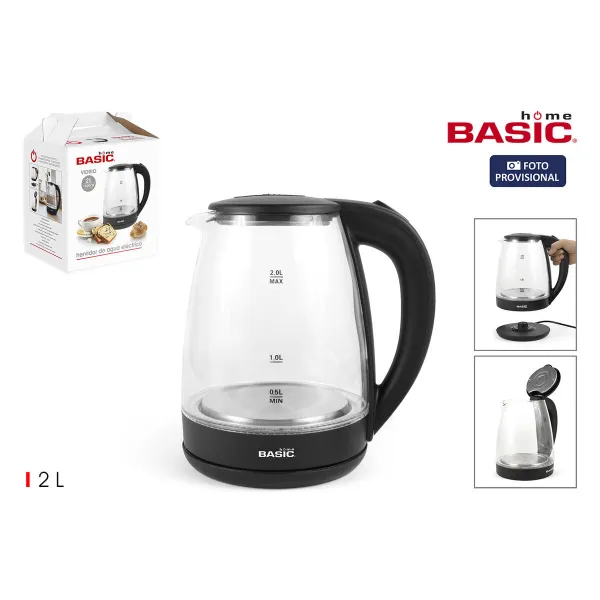 Vedenkeitin Basic Home Musta Läpinäkyvä Lasi 1500 W 2 L (6 osaa)