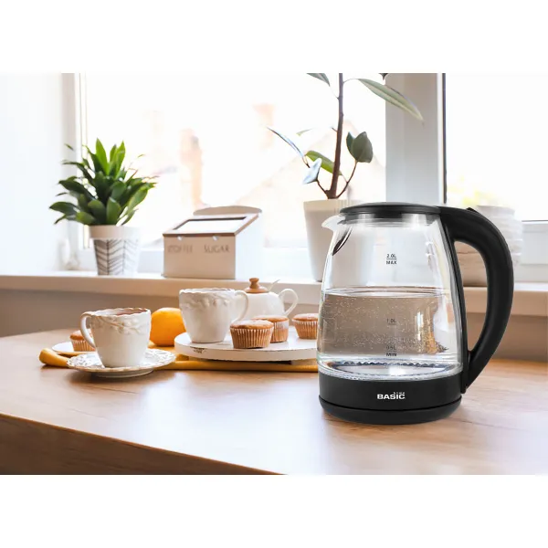 Tējkanna Basic Home Melns Caurspīdīgs Stikls 1500 W 2 L (6 gb.)