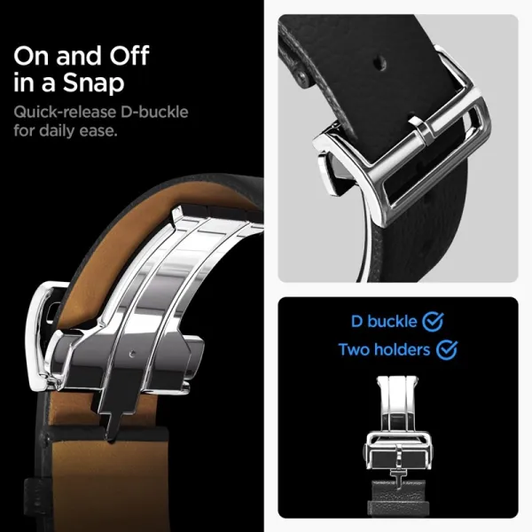 Spigen Enzo - Genuine Leather Strap for Samsung Galaxy Watch 8 / 8 Classic 40 / 44 / 46 mm (Black)