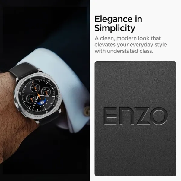 Spigen Enzo - Genuine Leather Strap for Samsung Galaxy Watch 8 / 8 Classic 40 / 44 / 46 mm (Black)