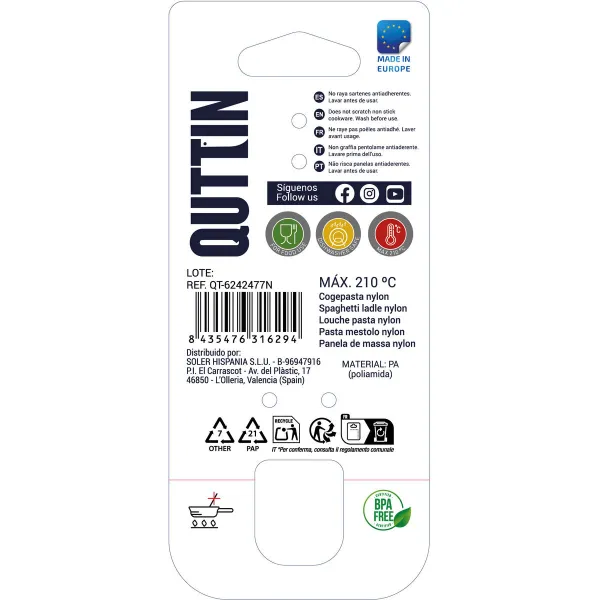 Makaronų šaukštas Quttin PRO Juoda Nailonas 33 x 6,5 x 4,5 cm (18 vnt.)