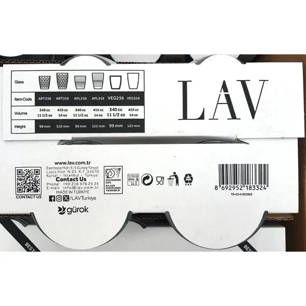 Glāžu komplekts LAV VEGA Caurspīdīgs Stikls 340 ml 4 Daudzums (12 gb.)