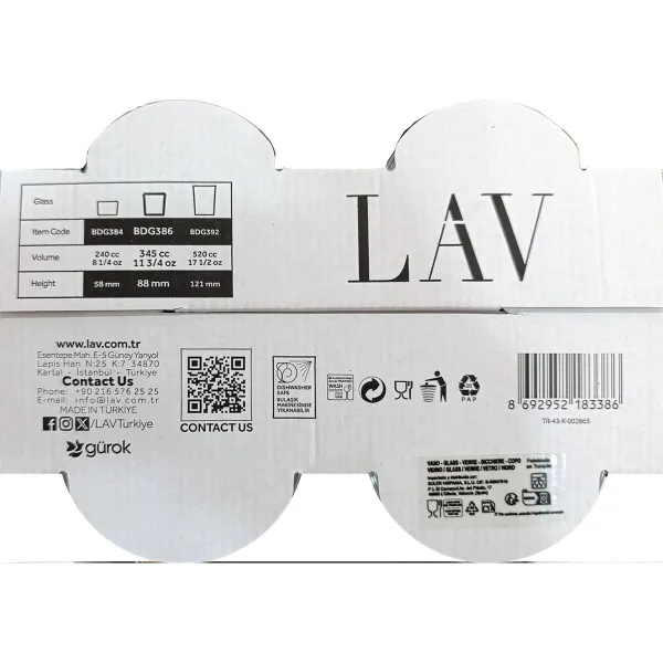 Set of glasses LAV BEST Transparent Glass 340 ml 4 Pieces (12 Units)