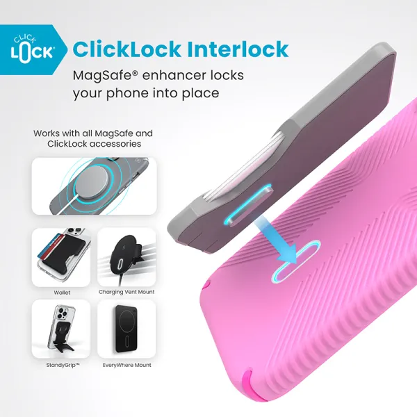 Speck Presidio2 Grip ClickLock & MagSafe - iPhone 16 Plus Case (True Pink / Shocking Pink / White)