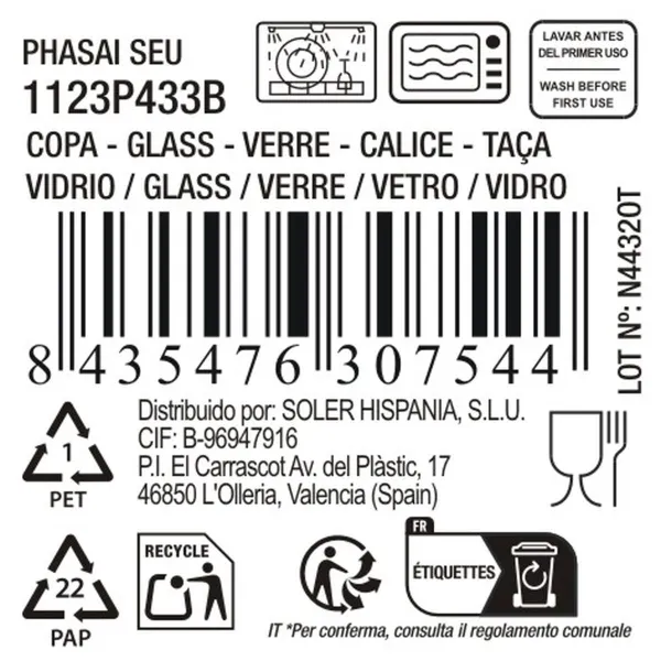Cocktaillasi La Mediterránea Phasai seu Läpinäkyvä Lasi 200 ml (24 osaa)