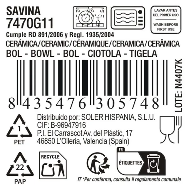 Bowl La Mediterránea Savina Blue White Ceramic 730 ml (12 Units)