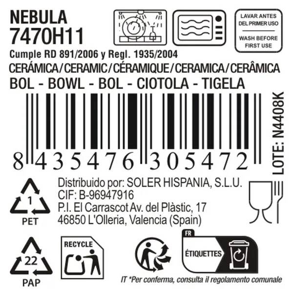 Dubuo La Mediterránea Nebula Pilka Keramikinis 630 ml (12 vnt.)