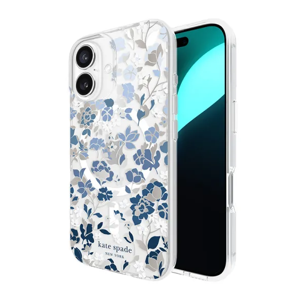 Kate Spade New York Protective Gems MagSafe - Case for iPhone 16 (Flowerbed Blue)