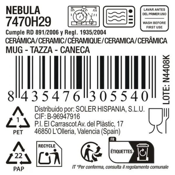Кружка Mug La Mediterránea Nebula Серый 410 ml Керамика (18 штук)