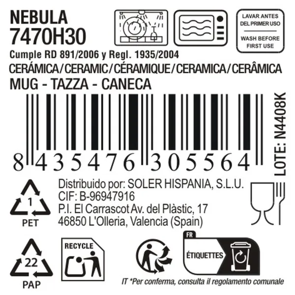 Кружка Mug La Mediterránea Nebula Серый 310 ml Керамика (18 штук)