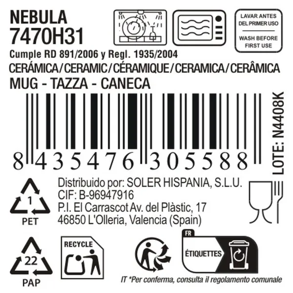Кружка Mug La Mediterránea Nebula Серый 180 ml Керамика (24 штук)