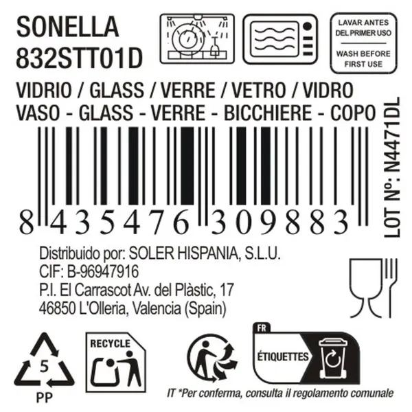Lasi La Mediterránea Sonella Läpinäkyvä Lasi 270 ml (48 osaa)