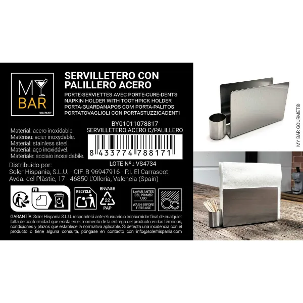 Servetėlės laikiklis My Bar Sidabras Plienas 16,2 x 4,5 x 9 cm (24 vnt.)