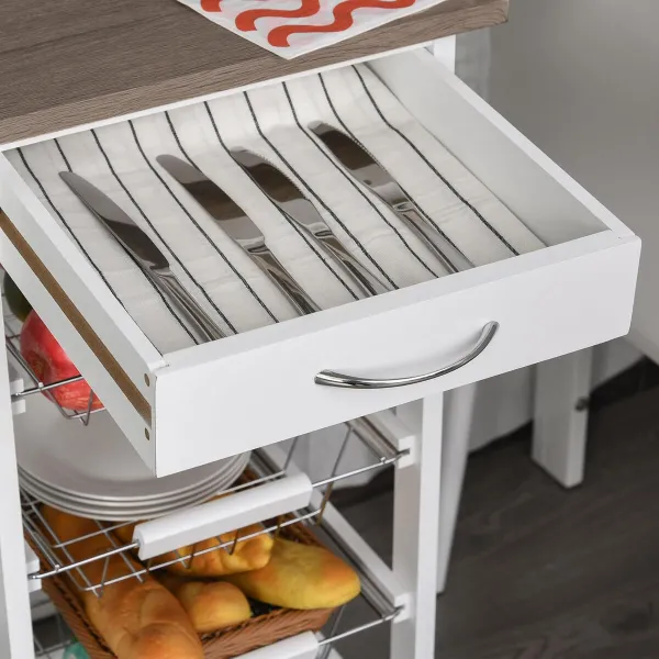 Vegetable trolley MobleKit White Brown Wood Metal 37 x 37 x 82 cm (2 Units)