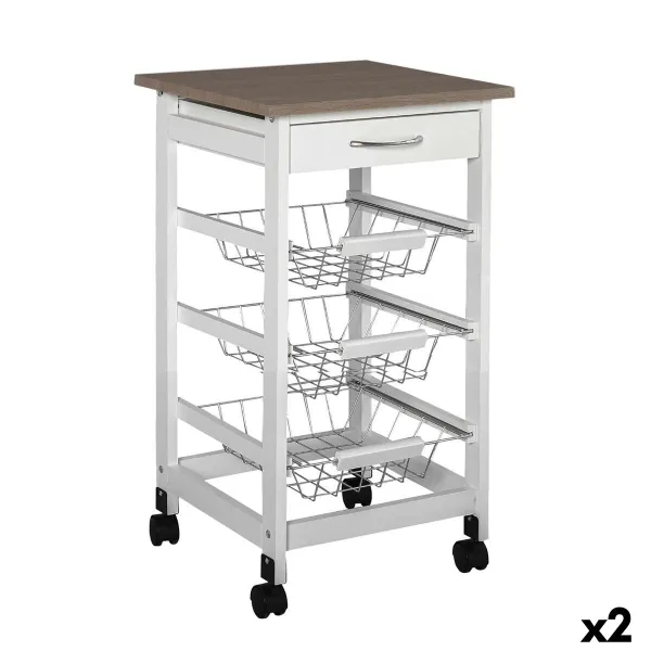 Kasviskärry MobleKit Valkoinen Ruskea Puu Metalli 37 x 37 x 76 cm (2 osaa)