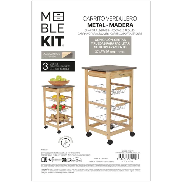Передвижная тумба MobleKit Коричневый Серый Деревянный Металл 37 x 37 x 76 cm (2 штук)