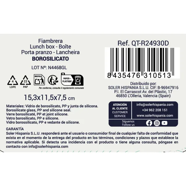 Судок Quttin Синий Прозрачный Прямоугольный 470 ml (12 штук)