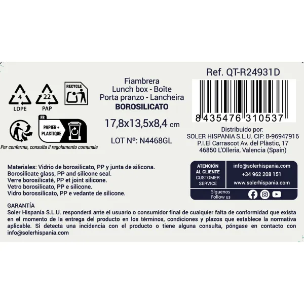 Pusdienu kastīte Quttin Zils Caurspīdīgs Taisnstūra (6 gb.)