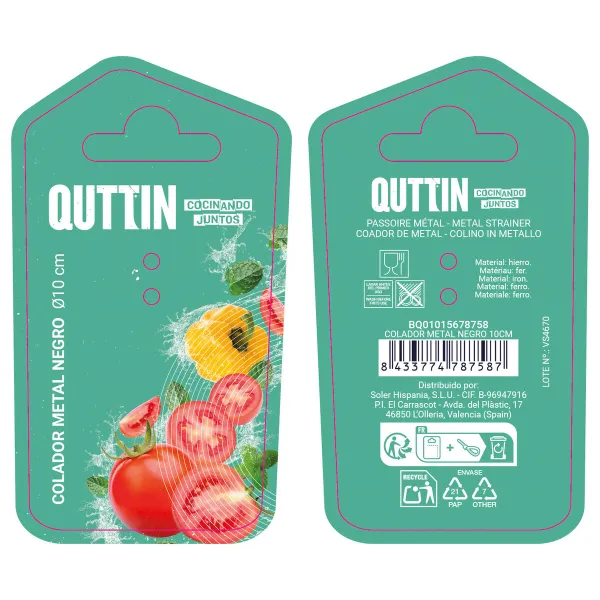 Strainer Quttin Black Metal Ø 10 cm (24 Units)