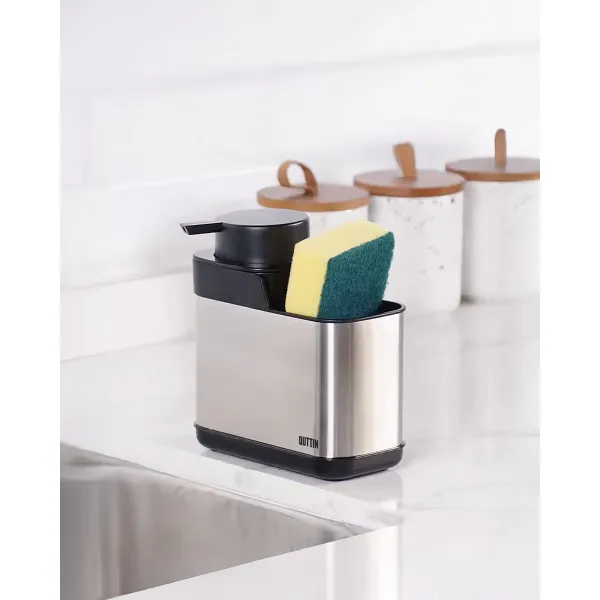2-in-1 ziepju dozators izlietnei Quttin 13,6 x 8 x 14,5 cm Melns Sudrabains (12 gb.)