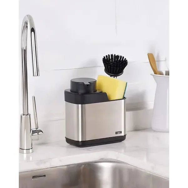 2-in-1 Soap Dispenser for the Kitchen Sink Quttin 13,6 x 8 x 14,5 cm Black Silver (12 Units)