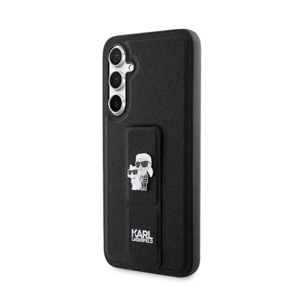 Karl Lagerfeld Gripstand Saffiano Karl & Choupette Pins - Samsung Galaxy S23 FE Case (black)
