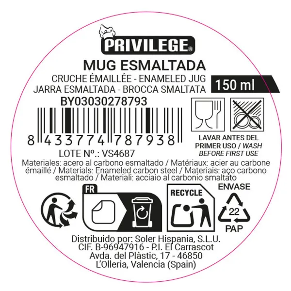 Кружка Mug Privilege PRIVILEGE 150 ml Эмалированная сталь (24 штук)