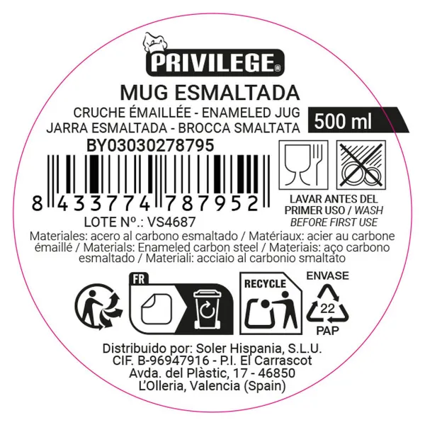 Krūze Privilege PRIVILEGE 500 ml Emaljēts Tērauds (24 gb.)