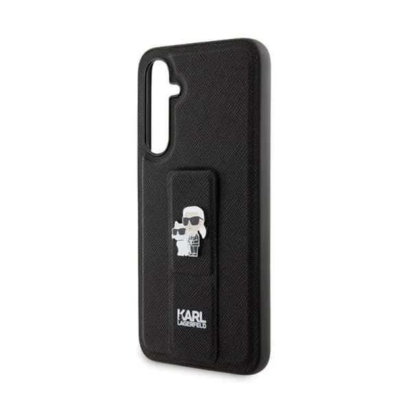 Karl Lagerfeld Gripstand Saffiano Karl & Choupette Pins - Samsung Galaxy S23 FE Case (black)