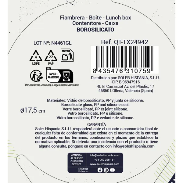 Padažinė Quttin Textury Skaidrus Borosilikatinis stiklas 900 ml (6 vnt.)