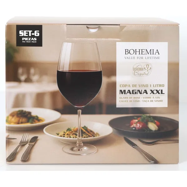 Vīna glāžu komplekts Bohemia Crystal Magna xxl Caurspīdīgs Stikls 1 L 6 Daudzums (4 gb.)