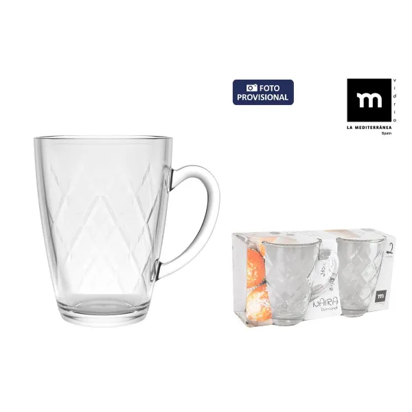 Piece Coffee Cup Set La Mediterránea Naira Diamond Transparent 2 Pieces (36 Units)