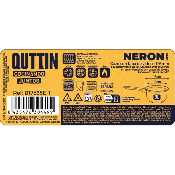 Puodas su dangteliu Quttin New neron Sidabras Plienas Ø 16 cm 2 L 33 x 17,5 x 10 cm (4 vnt.)