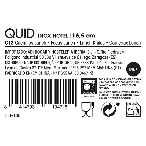 Набор ножей Quid Hotel Металл Нержавеющая сталь 16,5 cm 12 штук