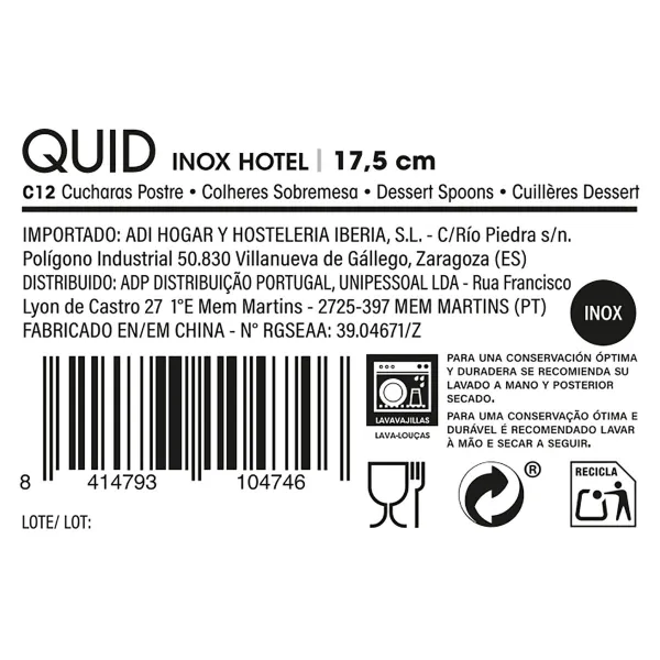 Десертная ложка Quid Hotel 17,5 cm Металл Нержавеющая сталь 12 штук
