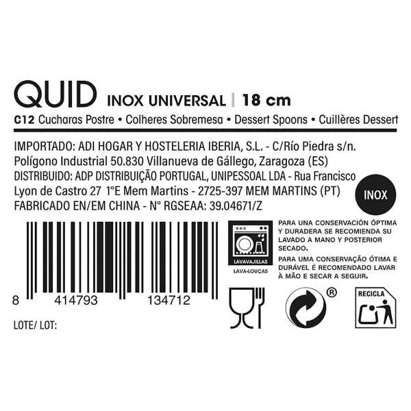 Десертная ложка Quid Universal Металл Нержавеющая сталь 18,5 cm 12 штук
