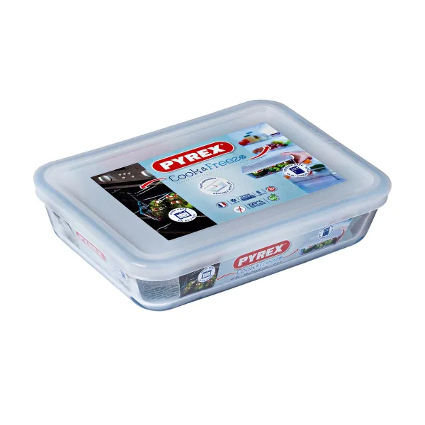 Suorakulmainen eväsrasia kannella Pyrex Cook & Freeze 19 x 14 x 5 cm 800 ml Läpinäkyvä Silikoni Lasi (6 osaa)