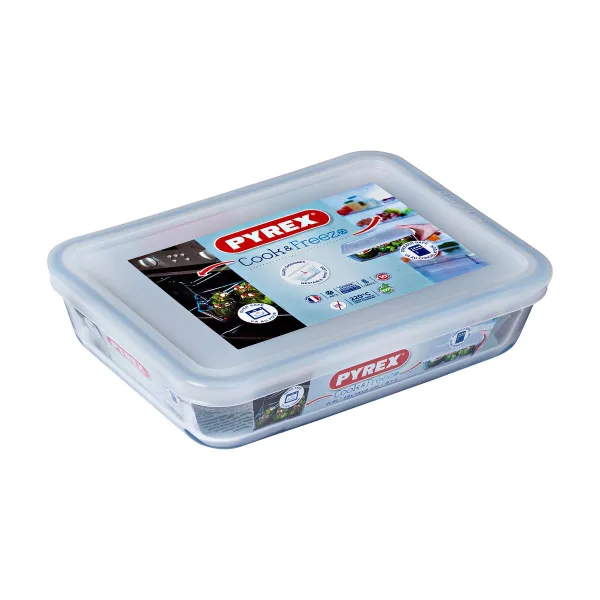 Stačiakampė priešpiečių dėžutė su dangteliu Pyrex Cook & Freeze 22,5 x 17,5 x 6,5 cm 1,5 L Skaidrus Silikoninis stiklas (6 vnt.)
