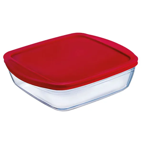 Kvadratinė pietų dėžutė su dangteliu Ô Cuisine Cook&store Ocu Raudona 2,2 L 25 x 22 x 5 cm stiklas Silikoninis (5 vnt.)