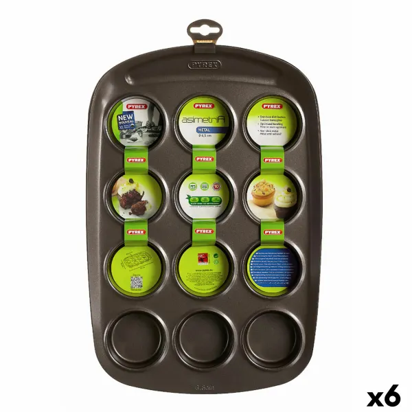 Muffinssi Vuoka Pyrex Asimetria Musta 38 x 25 x 5 cm (6 osaa)