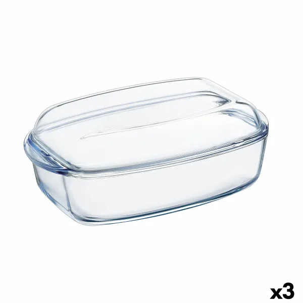Serviravimo Lėkštė Pyrex Classic Su dangteliu 4,5 L 38 x 22 x 11 cm Skaidrus stiklas (3 vnt.)