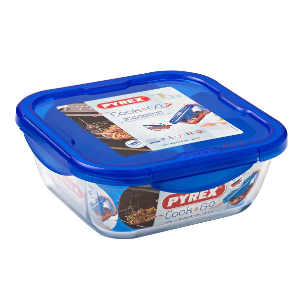 Hermetiška priešpiečių dėžutė Pyrex Cook & go 21 x 21 x 9 cm Mėlyna 1,9 L stiklas (6 vnt.)