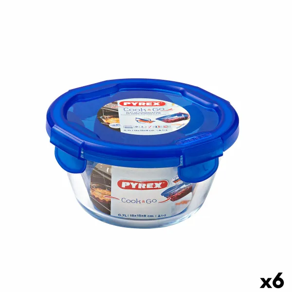 Hermetiška priešpiečių dėžutė Pyrex Cook & go 15,5 x 15,5 x 8,5 cm Mėlyna 700 ml stiklas (6 vnt.)