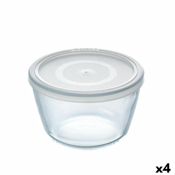 Pyöreä eväsrasia kannella Pyrex Cook & Freeze 1,1 L 15 x 15 x 10 cm Läpinäkyvä Silikoni Lasi (4 osaa)